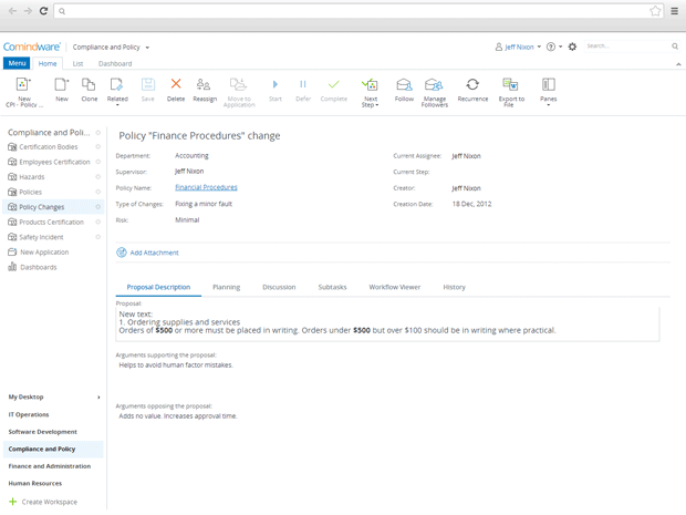 policy changes workflow